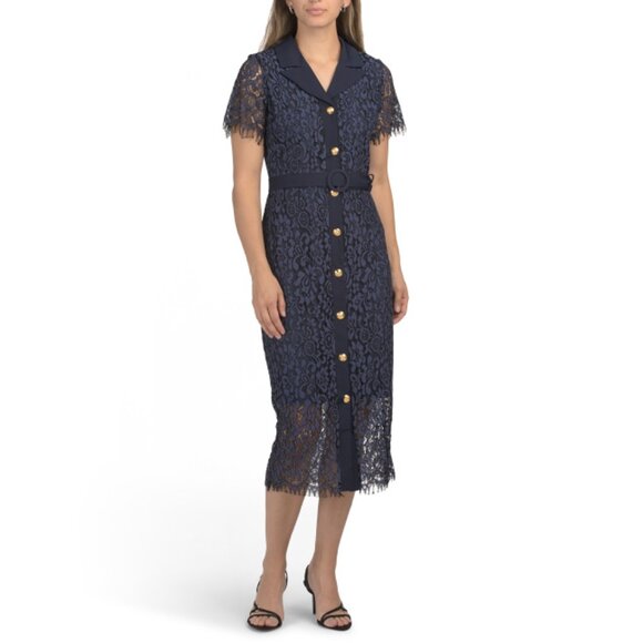 DALIA MACPHEE Navy Short Sleeve Lace Dress - Picture 1 of 1